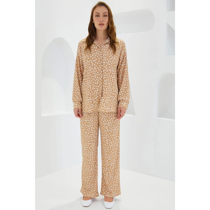 Gestructureerde Gebreide Lange Mouwen Shirt & Broek Gebreide Set