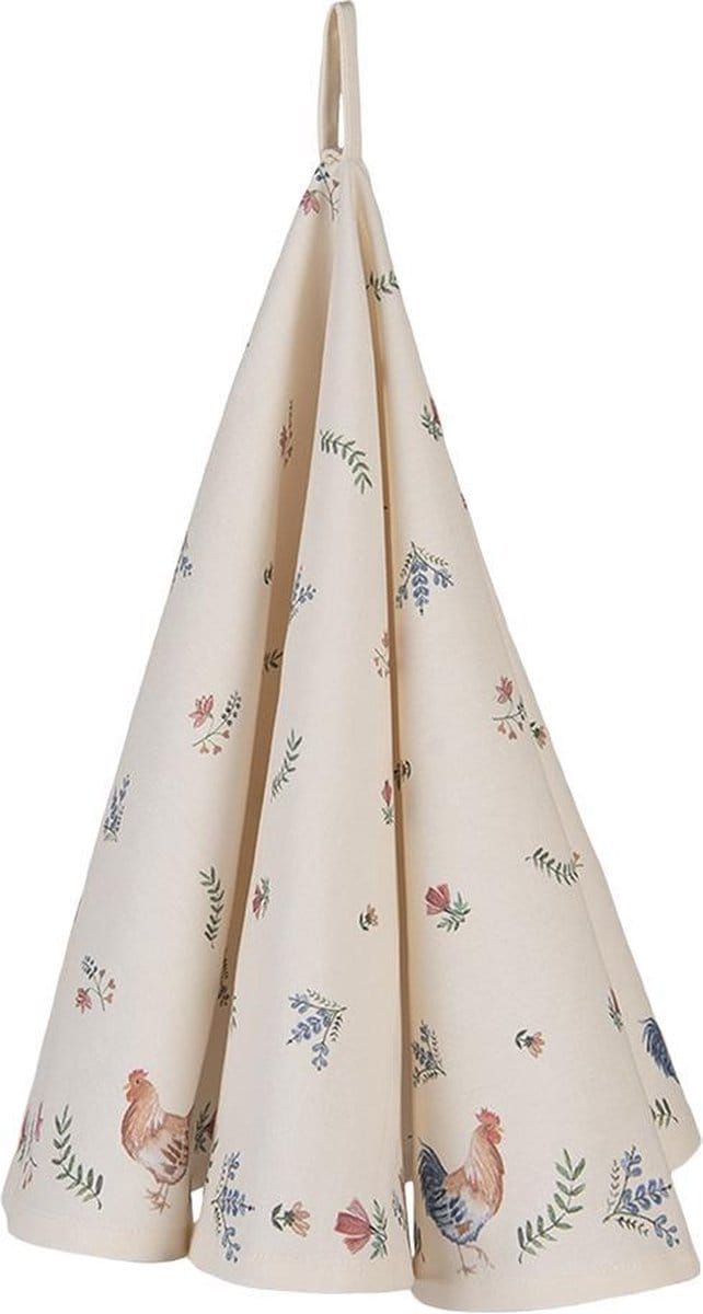 Clayre & Eef Theedoek Ø 80 cm Beige Blauw Katoen Kip en Haan