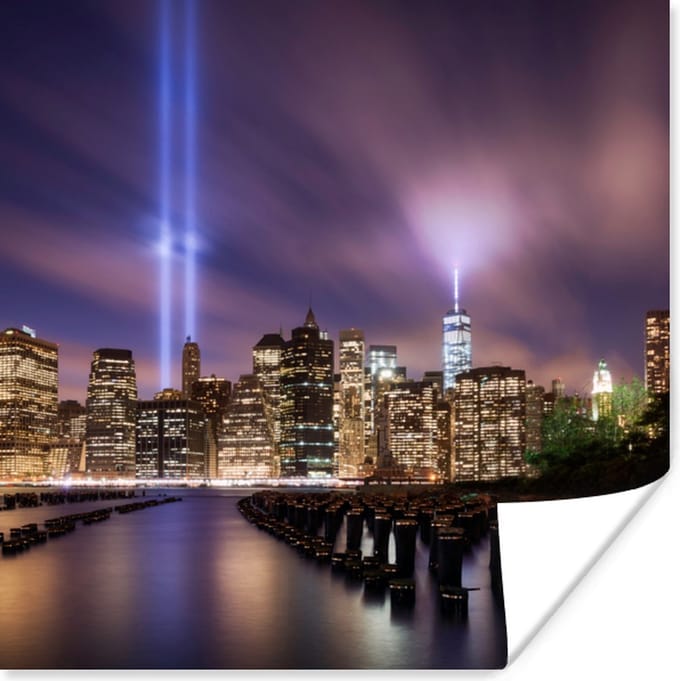 Poster New York - Nacht - Stad - Water - 30x30 cm