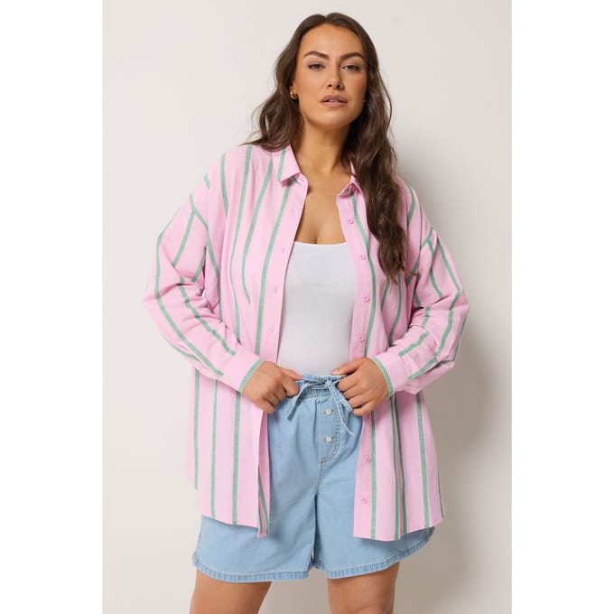 Yours Roze Gestreept Linnen Overhemd Size 42