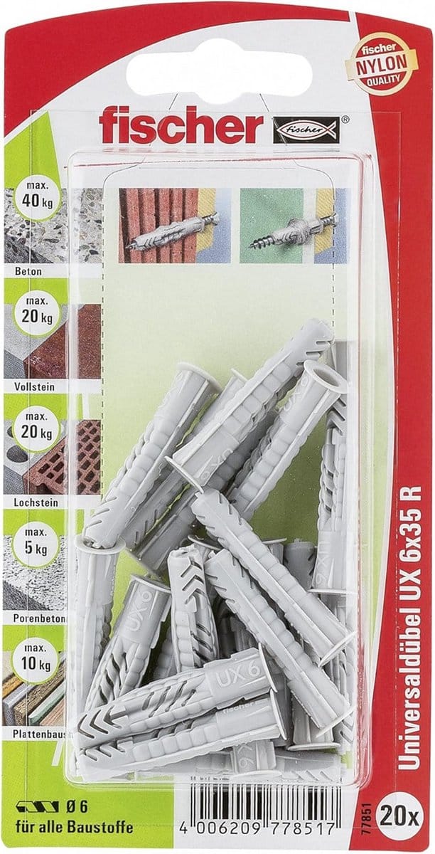 Universele Pluggen UX RK 6x35 mm - Set van 20 Stuks voor Stevig Bevestigen