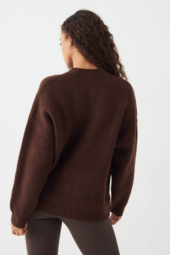 Dames DSGN Studio Gebreide Oversized Crew Neck Trui | Chocoladebruin | Maat: 2XL