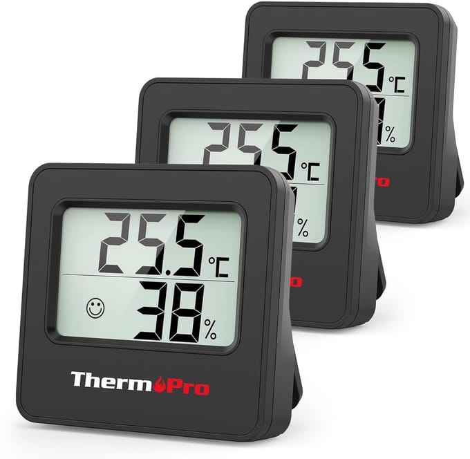 Mini Thermo-Hygrometer Set van 3 voor Binnen, Nauwkeurigheid 0.5°C, Temperatuur en Vochtigheid Meter met Smiley Indicator
