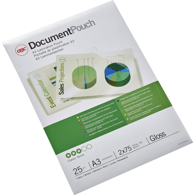 GBC Document Laminating Pouch - 25-pack - glossy - 303 x 426 mm - lamination pouches