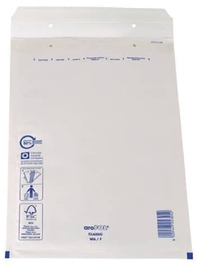 25 Wit gerecyclede luchtkussenenveloppen - Formaat 6/f - 22 x 34 Cm