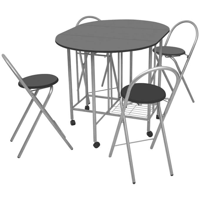 vidaXL - Eetkamerset - opvouwbaar - zwart - MDF - 5-dlg