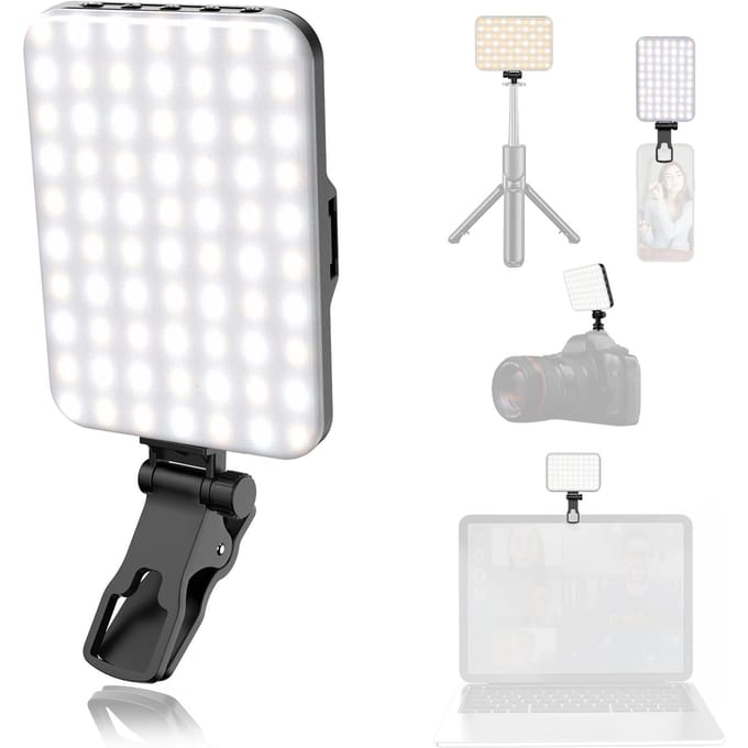 Lampe LED pour selfie, 60 LED de haute qualité, rechargeable, 2 200 mAh, IRC 97+, 7 modes d'éclairage, portable, pour téléphone/tablette/ordinateur portable blanc
