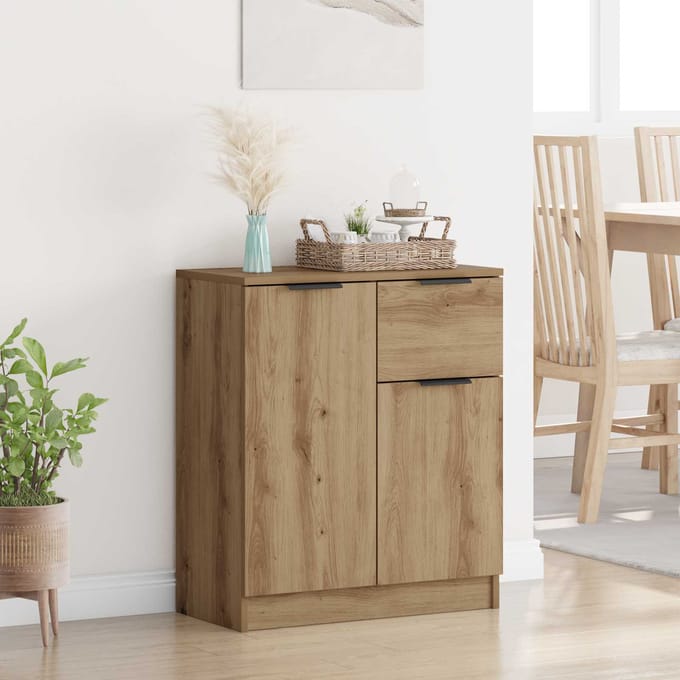 vidaXL - Dressoir - Artisan - Eiken - 60 - x - 30 - x - 70 - cm - Bewerkt - hout