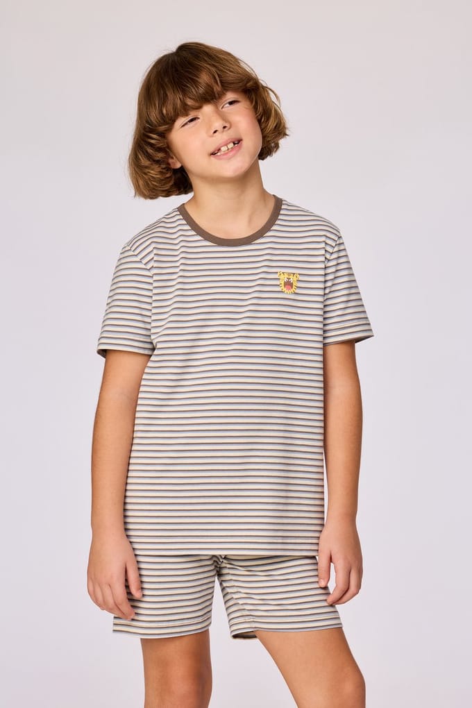 Woody Jongens-Heren pyjama bruin-blauw - maat S