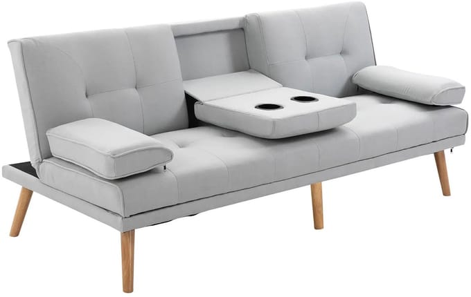 HOMCOM Slaapbank - 181x77x72 cm - 3-zits - Sofabed - Linnen - Lichtgrijs