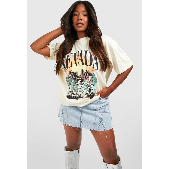 boohoo Dames Plus Nevada Western Oversized T-shirt | Steen | Maat: 52