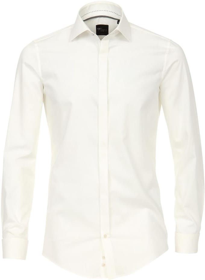 VENTI body fit overhemd - popeline - beige - Strijkvriendelijk - Boordmaat: 37