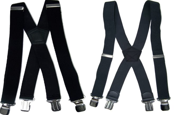 Zwarte en Grijze 4 clip Bretels met stevige sterke brede stalen clips Duo Pack