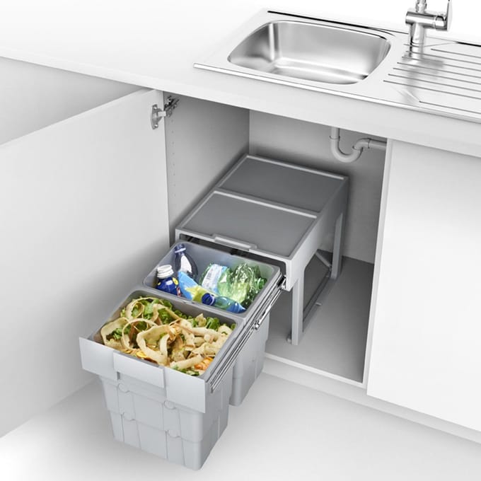ESSENZA - Inbouw Afvalbak - 2 x 16 Liter - Grijs - EASYFIX montage