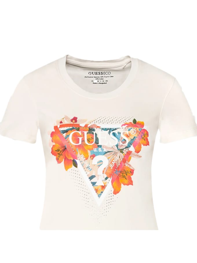 T-shirt met label- en motiefprint, model 'TROPICAL TRIANGLE'