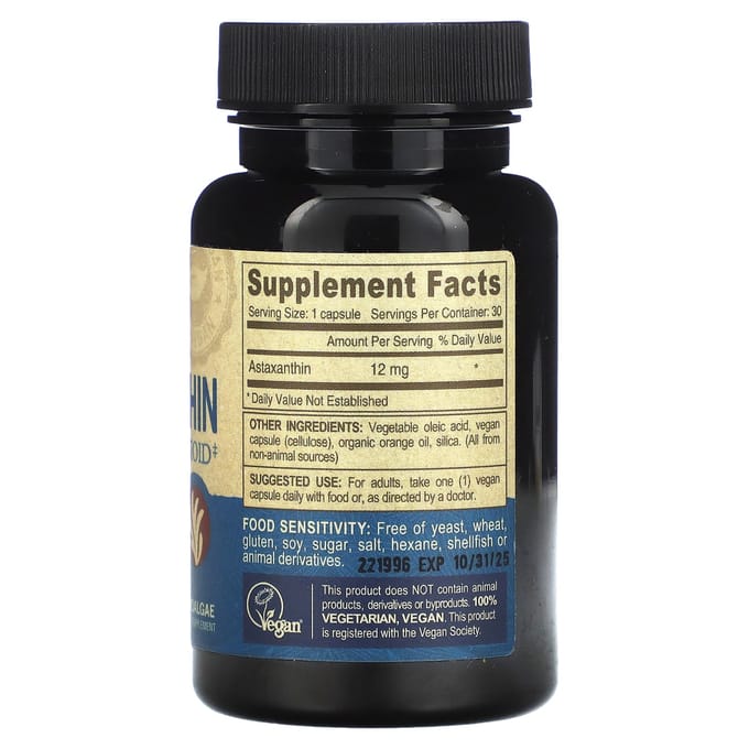 Deva, Astaxanthine Végétalienne Super Caroténoïde, 12 mg, 30 Capsules Végétales