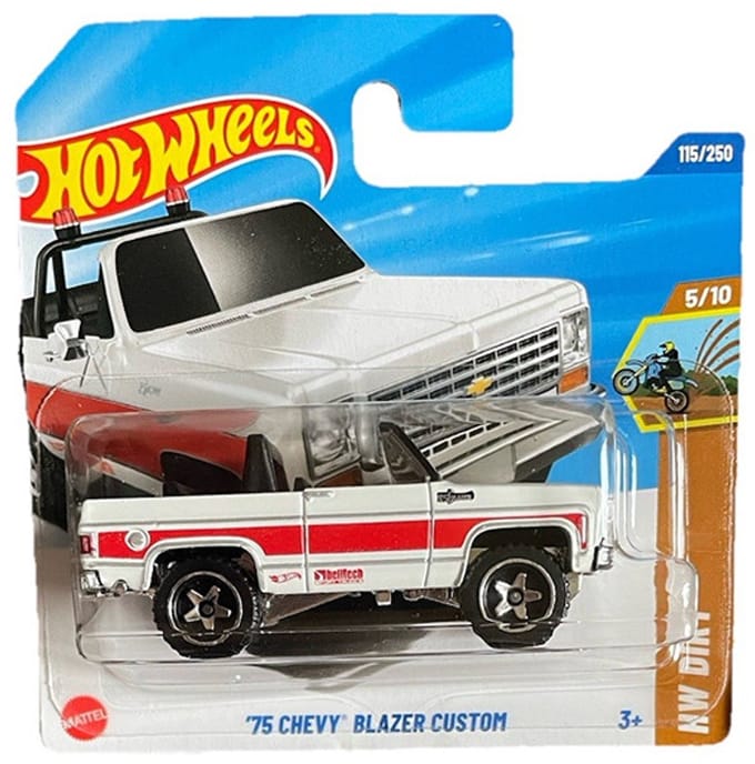 HOT WHEELS '75 CHEVY BLAZER CUSTOM 115/250 WHITE RED 1:64 HW DIRT 5/10 SHORT CARD 2025