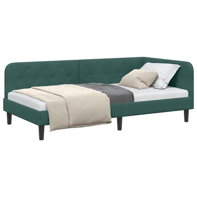 vidaXL - Hoek - Bed - Frame - Donkergroen - 100 - x - 200 - cm - Fluweel