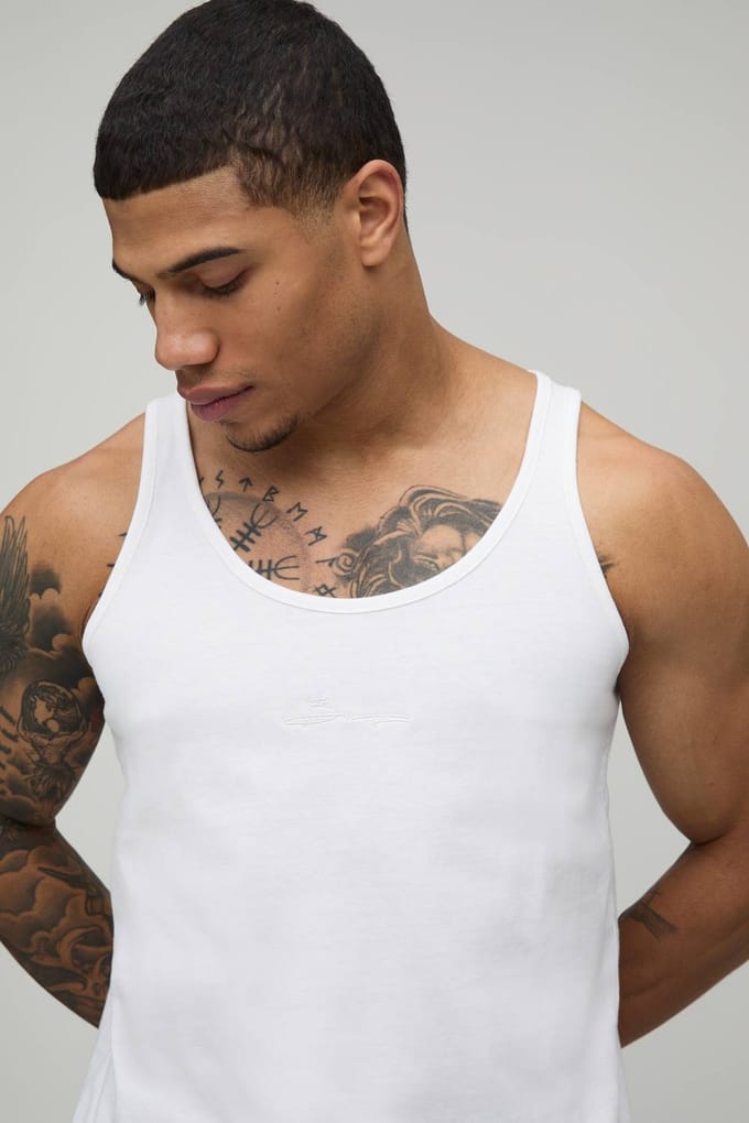 Regular Fit BM Signature Embroidered Essential Vest | White | Size Large