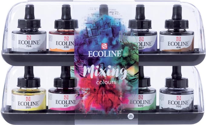 Talens Ecoline waterverf flacon van 30 ml, set van 10 flacons in geassorteerde kleuren 3 stuks