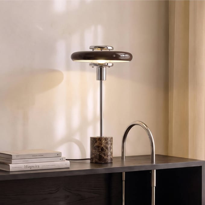 Lindby - Tafellamp - 1licht - Glas, marmer - H: 46 cm - E14 - bruin, chroom