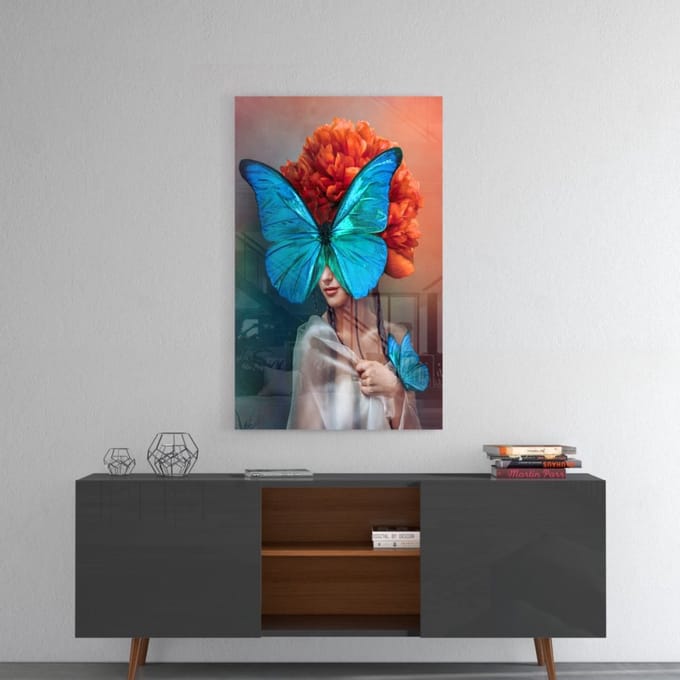 Vlinder vrouw glas schilderij