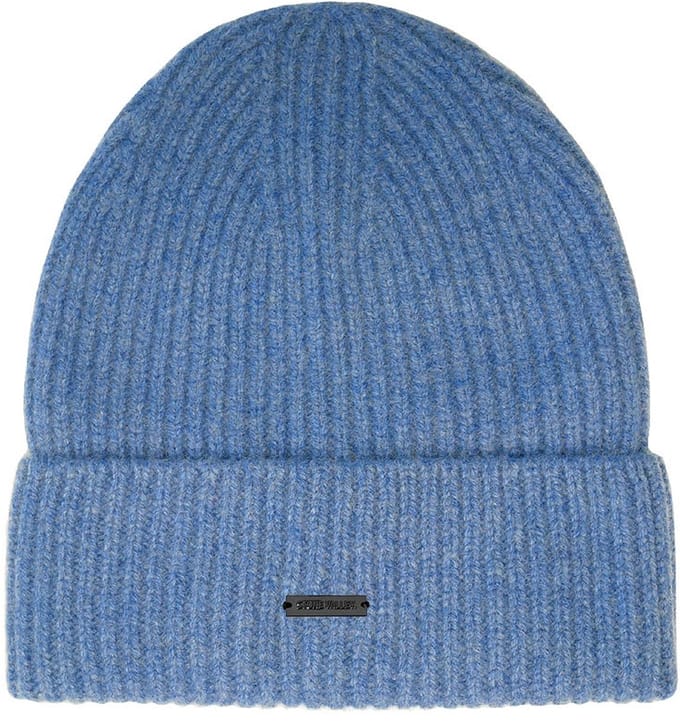 Stone Valley 100% Wol Blauw Geribbelde Muts met Zwart Metalen Logo