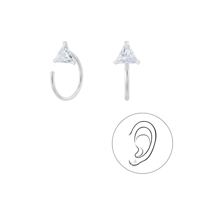 Joy|S - Zilveren driehoek ear huggers oorbellen - zirkonia