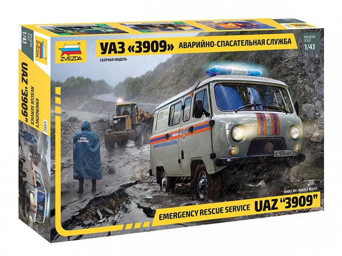 Zvezda Modelbouwpakket Militaire voertuigen - 43002 Emergency Rescue Service UAZ 3909 Plastic - 1:43 - Modelbouw