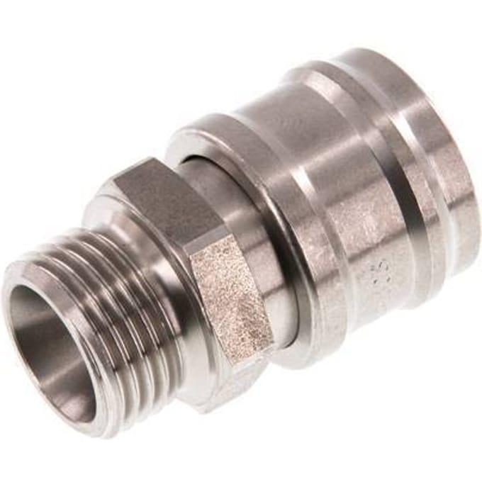RVS DN 7.2 (Euro) Luchtkoppeling Snelkoppeling G 1/2 inch Buitendraad Double Shut-Off - CLS7-M-S-SV-012