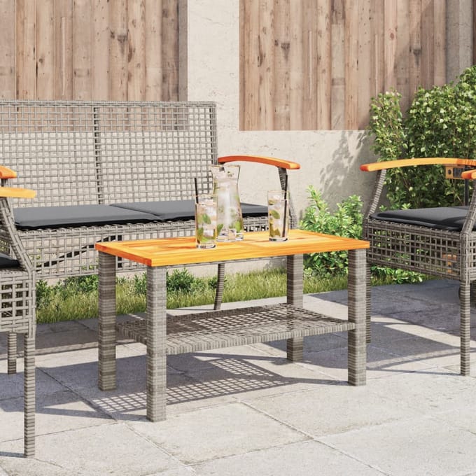 vidaXL - Tuintafel - 70x38x42 - cm - poly - rattan - en - acaciahout - grijs