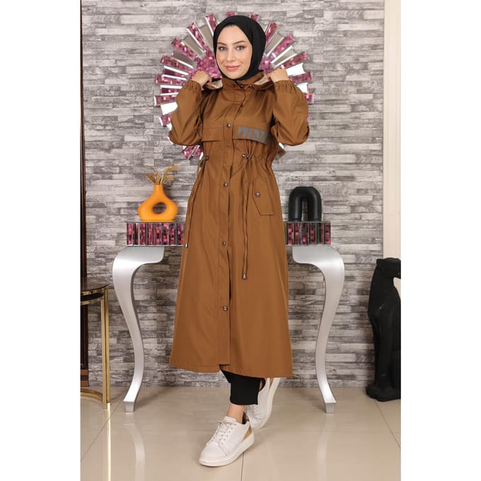 Capuchon Jas With Tekst Detail, Beige-bruin
