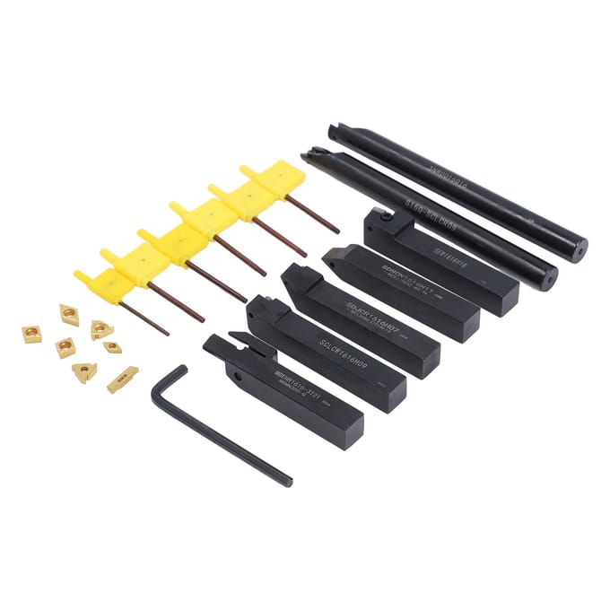 Ensemble de 7 porte-outils de tournage en acier allié de 16 mm, lames et clés pour le traitement