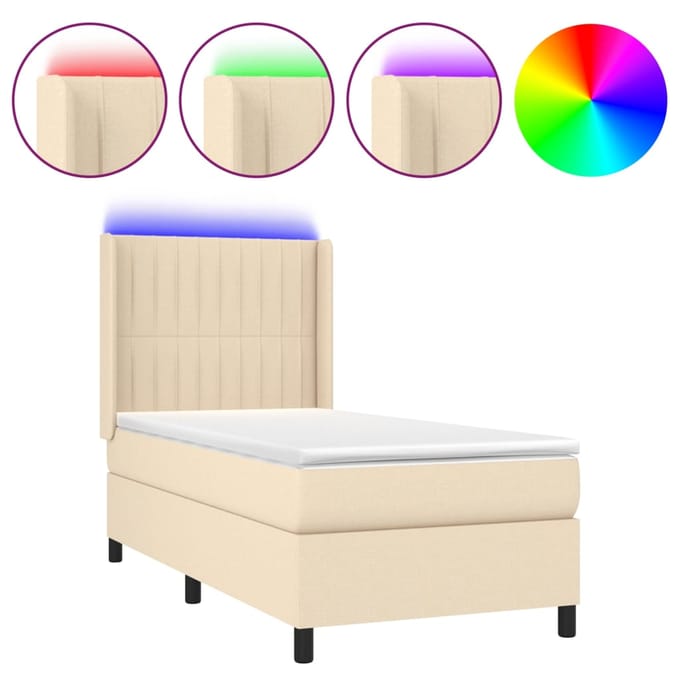 vidaXL - Boxspring - met - matras - en - LED - stof - crèmekleurig - 80x200 - cm