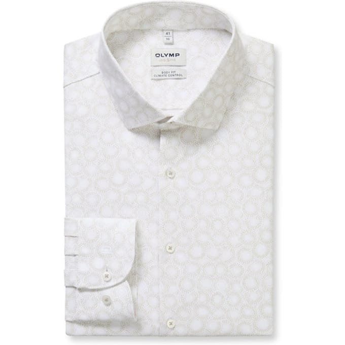 OLYMP Overhemd Level 5 Print Beige - Maat 37 - Heren - Overhemden Formeel