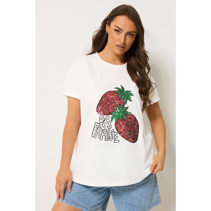 Yours Wit Tshirt Met Pailletten En Aardbeienprint Size 42