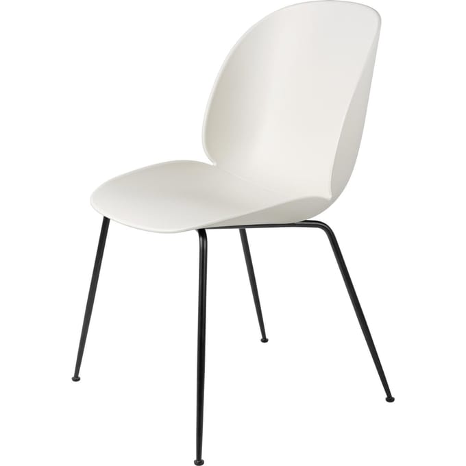 Gubi Beetle Dining stoel - stalen frame - alabasten wit - mat zwart - kunststofglijder