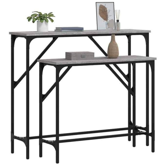 vidaXL - Wandtafels - 2 - st - bewerkt - hout - grijs - sonoma - eikenkleurig