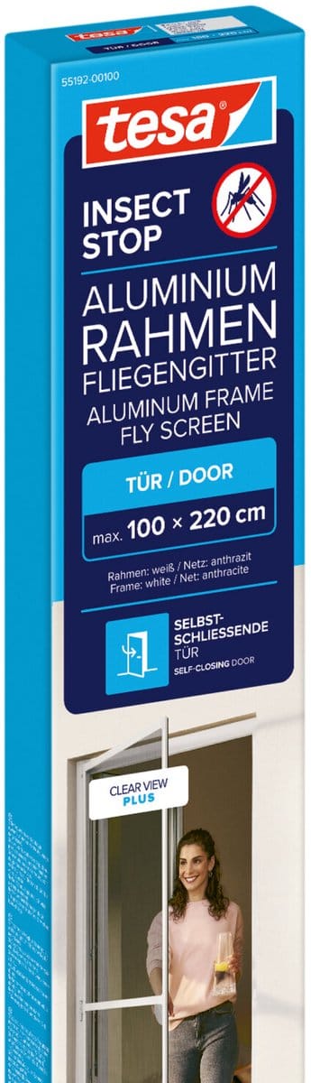 tesa INSECT STOP Aluminium For Doors Frame Fly Screen - hor met aluminium frame, helder zicht, antraciet - 100 x 220 cm