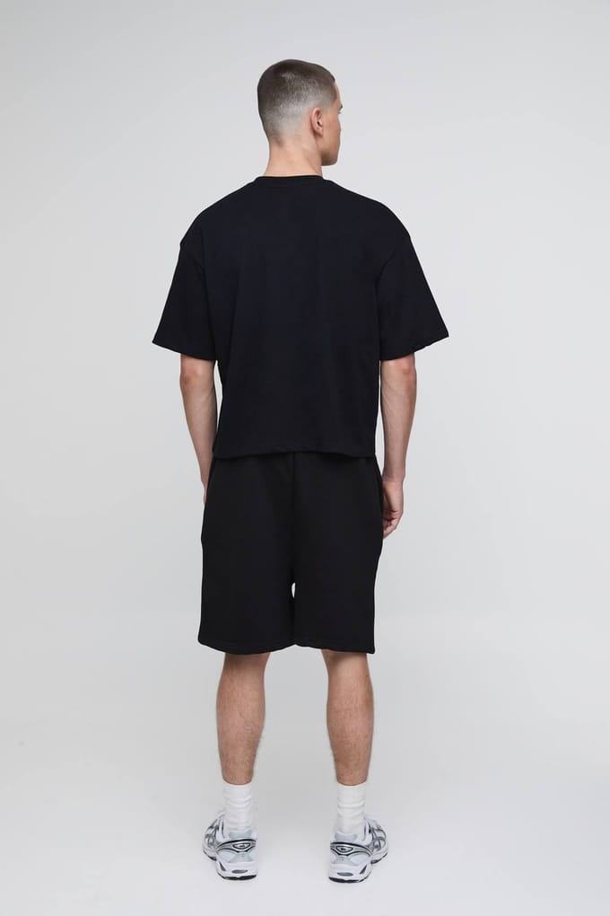Oversized Boxy T-Shirt & Drop Crotch Shorts Set | Black | Size Medium