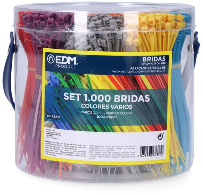 Nylon kabelbinders EDM 48351 Gesorteerde kleuren 100 x 2 mm 100 x 2,5 mm 1000 Unidades