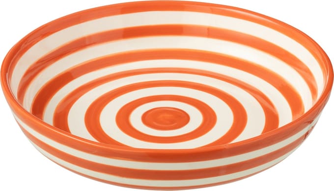 J-Line schaal Granada Stripes Low - keramiek - wit/oranje - large - Ø 25 cm