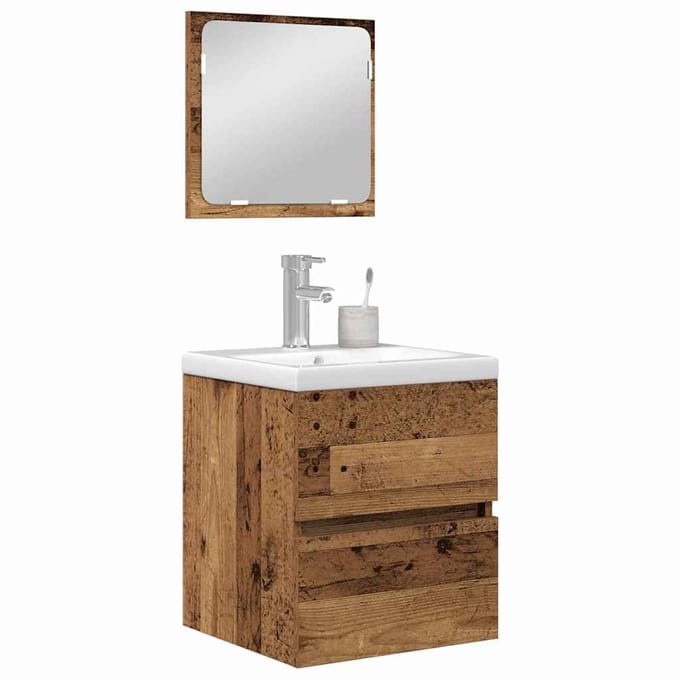 vidaXL - Badkamermeubel - Set - 2 - st - Oud - Hout - en - Wit - 42 - x - 39 - x - 45 - cm