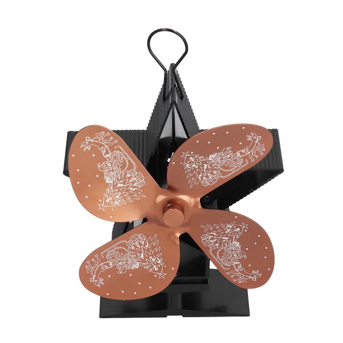 4 Bladen Warmte Aangedreven Ventilator Kerstman Patroon Haardventilator voor Warmteverdeling Circulerend Warm zwart