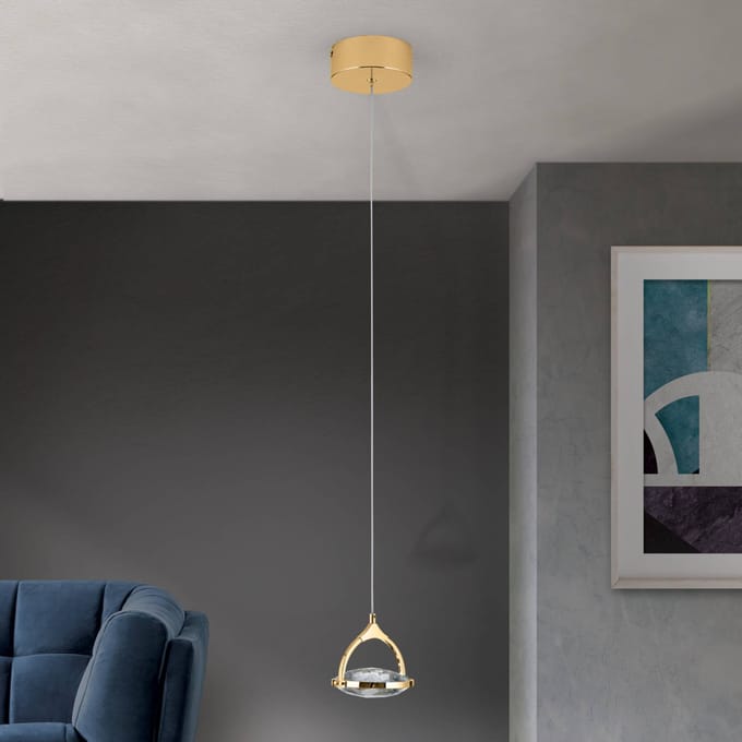 ORION LED hanglamp Moon, K9-kristalglas, 1-lamp, goud