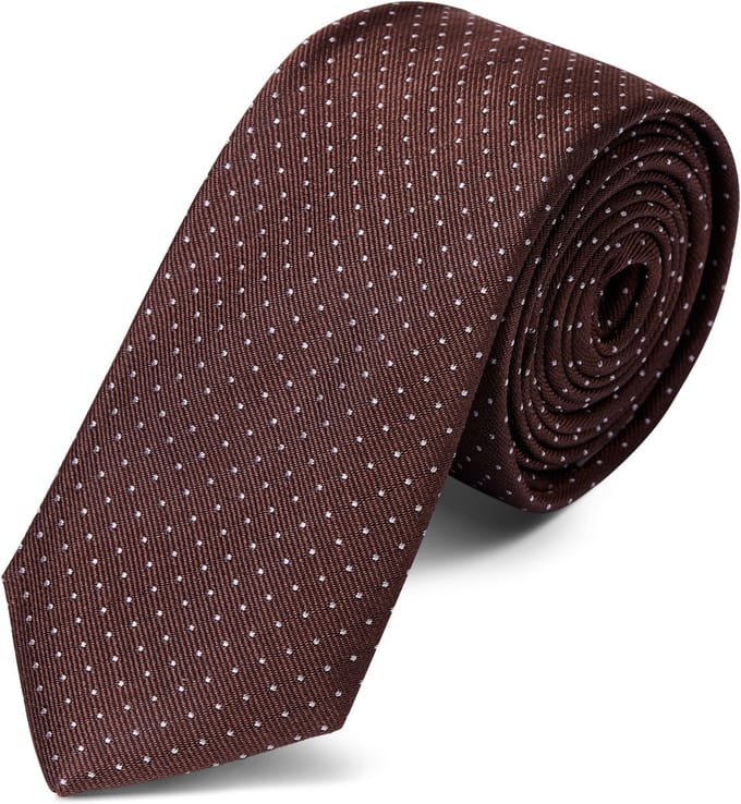 Bruine 6 cm Brede Zijden Stropdas met Polkadotmotief