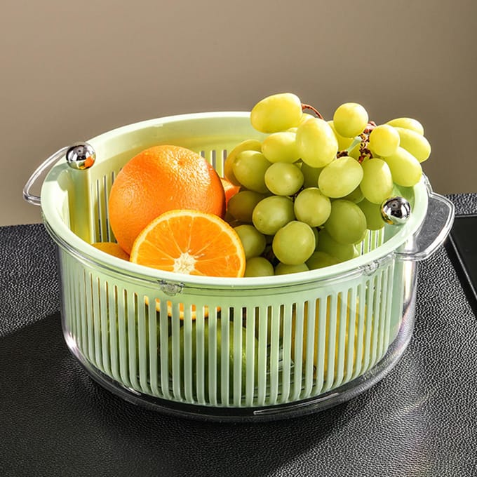 Keukenzeefset met Kom Zeef Roterende Dubbellaags Afdruipmand Fruit Groenten Wassen wit