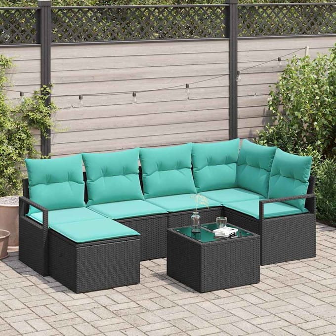 vidaXL Bankstel 7 st Zwart poly rattan