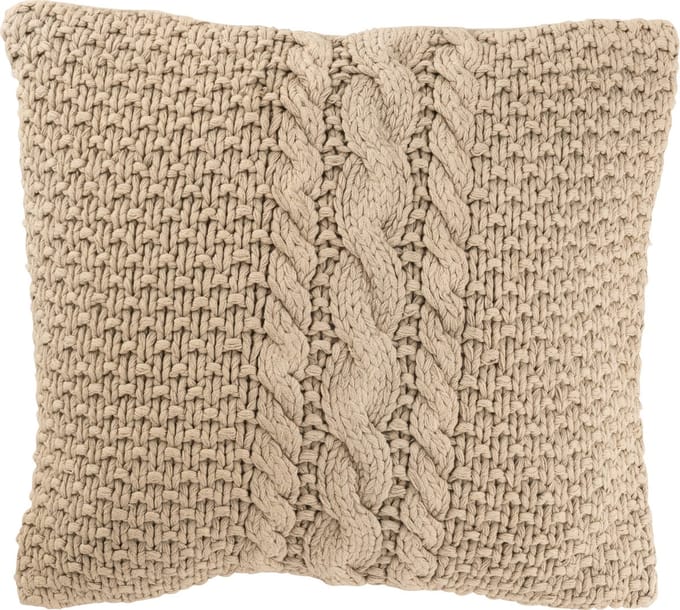 J-Line kussen Gebreid + Vlecht - katoen - beige