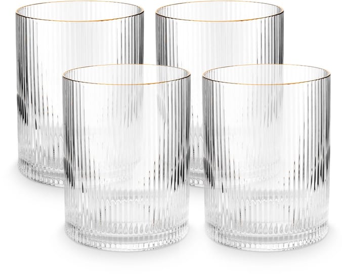 vtwonen Waterglazen - Drinkglazen - Glazen set van 4 - met Gouden Rand - 340ml
